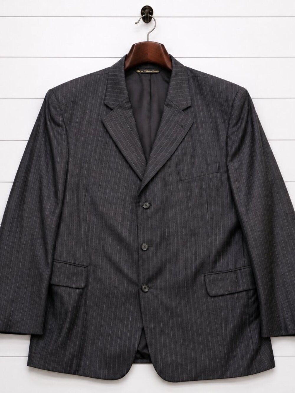 Jack Victor Montreal Men’s 46L Charcoal Pinstripe Wool Blazer 3 Button Canada